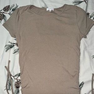 Better Be Ribbed Short Sleeve Top in Beige